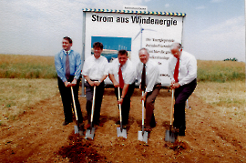 1997 Windpark Spatenstich v.l. Dr. Günther Ofner BEWAG, LH Stv. Ing. Gerhard Jellasits, BGM Rudolf Suchy, LH. Karl Stix, DI Dr. Josef Bratl BEWAG 1GEZ