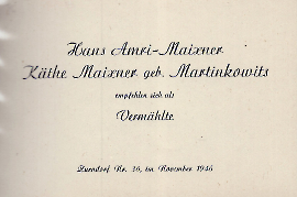 1946 Vermählungskarte Hans Amri-Meixner- Käthe Meixner geb. Martinkowits 56AH