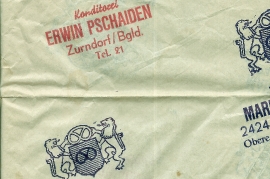 1960er Brotpapier Bäckerei Horvath, Konditorei  Pschaiden 77WS