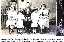 1912 Kinder der Fam. Pekar Anna Maria, Antonia, Ignaz, Olga Antonia, Maria 5MEE